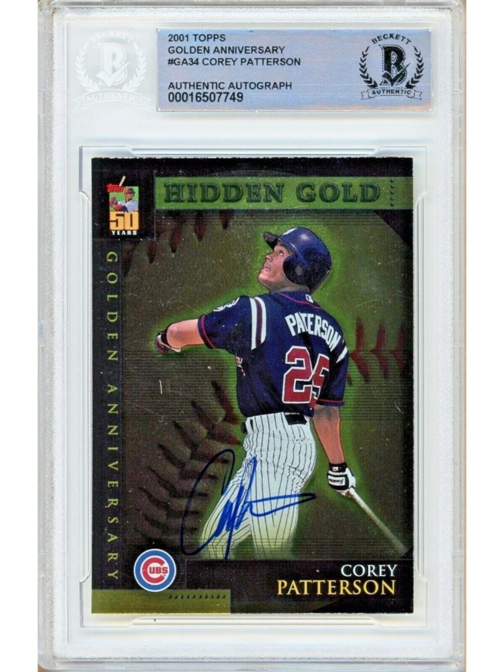 Corey Patterson Signed 2001 Topps Golden Anniversary GA34 Cubs Beckett BAS Slab